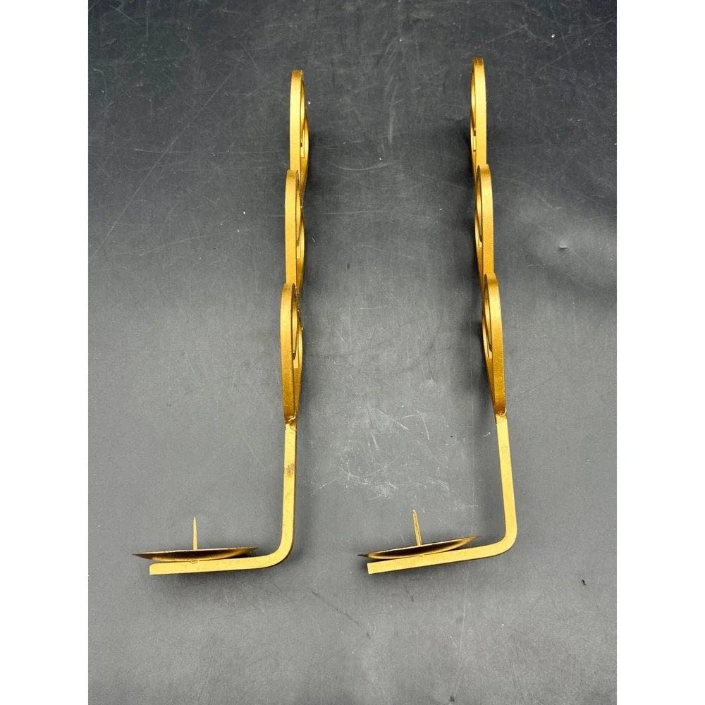 Pair Heart Design Metal Wall Candle Holders Sconces Gold Tone Taper Candle